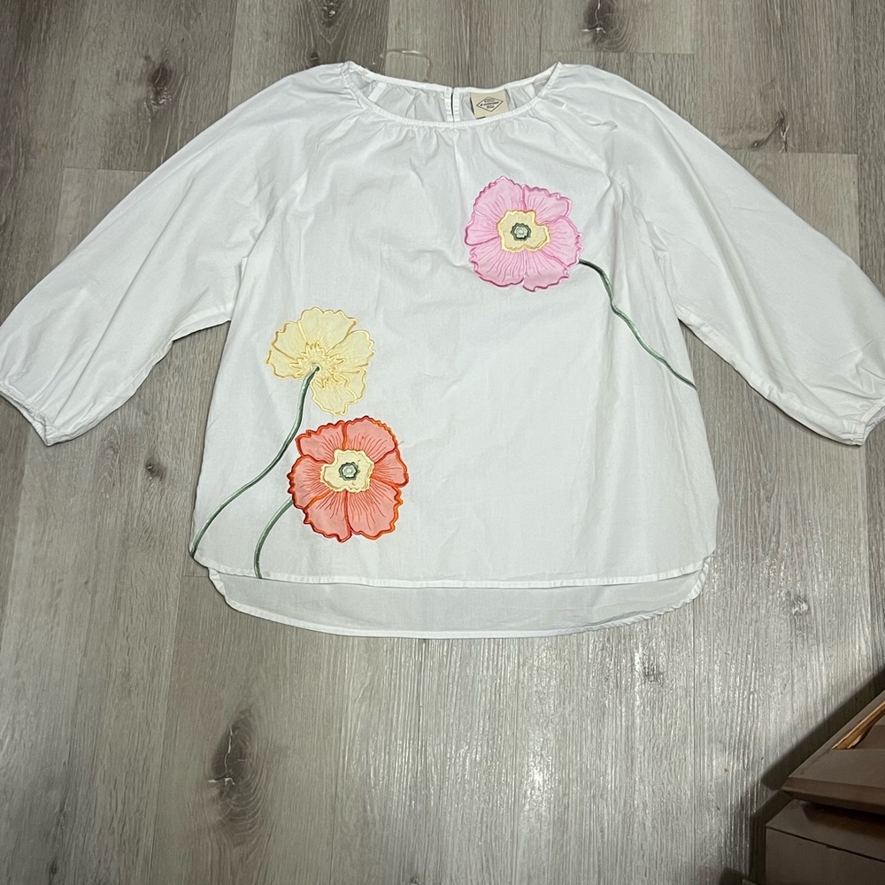 St. John's Bay Floral Embroidered Blouse NWT